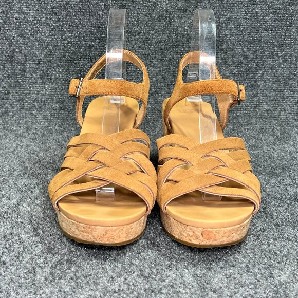 UGG Uma Wedge Sandals Women's Size 8.5 Chestnut Suede Cork Strap Buckle Platform - Picture 2 of 13